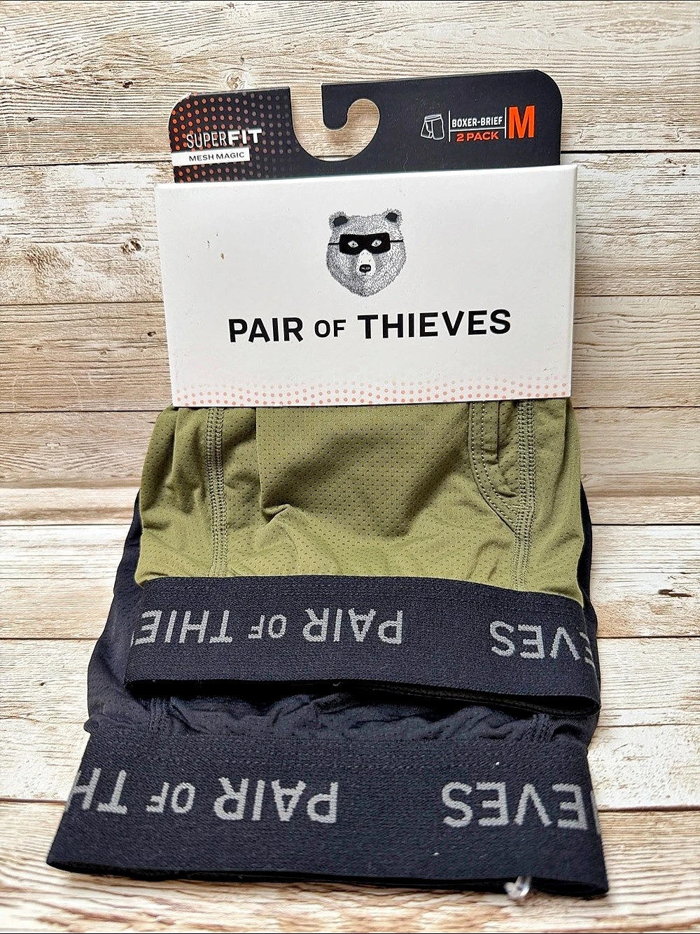 Pair of Thieves SuperFit Boxer Brief 2-Pack Black & Green Medium NEW